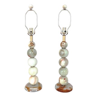 Mid 20th Century Pair of Stacked Onyx Ball Orb Table Lamps For Sale