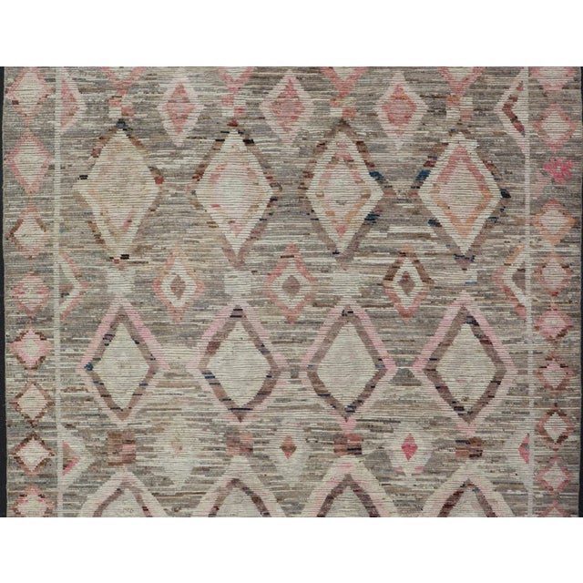 Moroccan Style Modern Hand Knotted Rug In Tribal Design In Brown's, Pink, Gray. Keivan Woven Arts; rug AAR-1002, country...