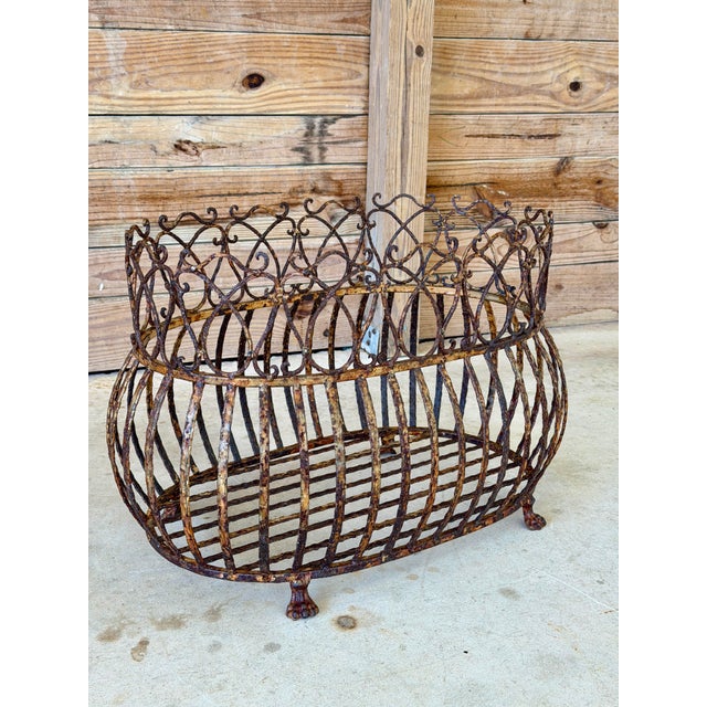 Vintage Rusted Patina Iron Jardinière With Paw Feet For Sale - Image 12 of 12