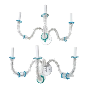 Foliate 3-arm Glass Tendril Sconces - a Pair
