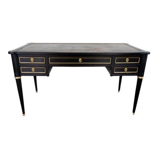 Empire Black Writing Desk With Original Tooled Leather Top For Sale