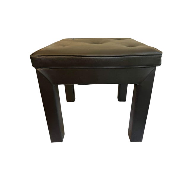 Mid-Century Modern Mid 20th Century Faux Leather Black Parsons Style Stool For Sale - Image 3 of 12