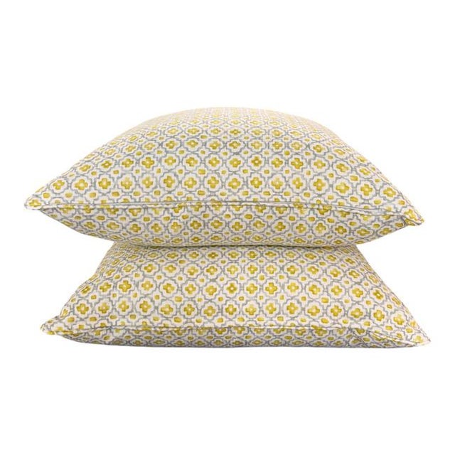 2020s Fabricut Yellow and Gray Geometric Designer Throw Pillow – 24" X 24" For Sale - Image 5 of 5