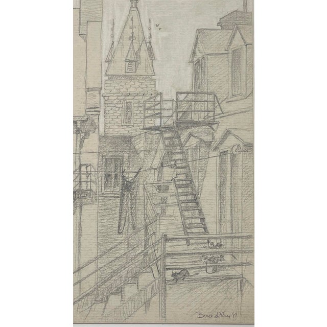 1981 drawing by New York artist John Bradley, pencil signed and dated lower right. Bradley was in France in 1981, so this...