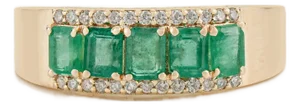 1.01ct Emerald and Diamond Statement Wide Band Ring in 14k Yellow Gold Size 4