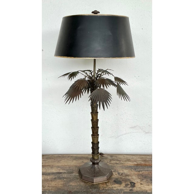 This commanding vintage table lamp captures the lush essence of the Tropics through the lens of high-end Hollywood Regency...