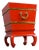 Vintage Asian Accent Table Removable Ice Chest Chinese Red Lacquer and Brass on Hoof Foot Base For Sale