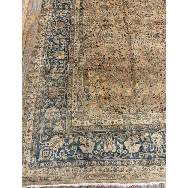 1900s Antique Beige Field Floral Mashad Gallery Rug For Sale - Image 4 of 6