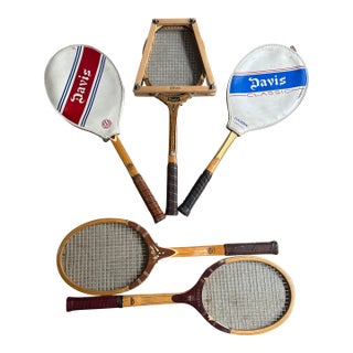 Vintage Collection of Wooden Tad Davis Tennis Rackets With Covers For Sale