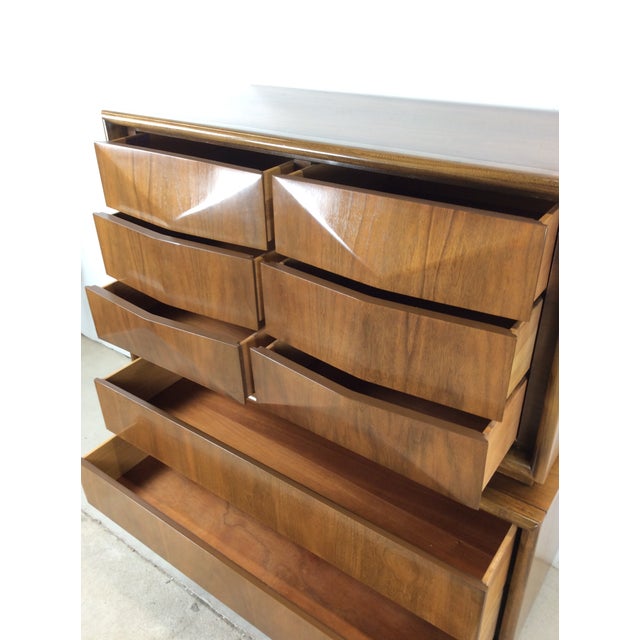 Mid Century Modern Highboy Dresser With Diamond Fronts by United Furniture For Sale In Philadelphia - Image 6 of 15
