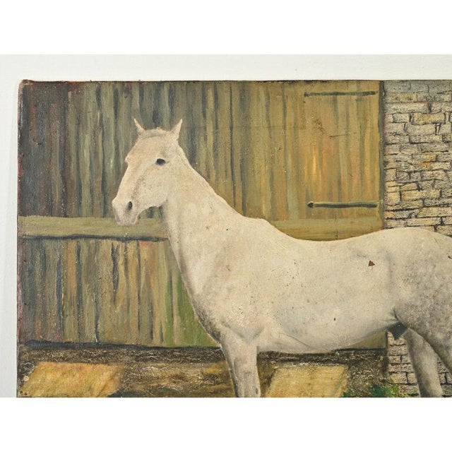 Off-white English Vintage Portrait of a White Horse by Dominic Fels For Sale - Image 8 of 9