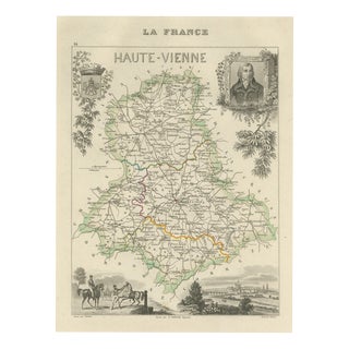 Antique Map of the Haute-Vienne, Limoges and Marshal Jourdan, 1860 For Sale