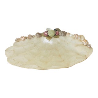 1950s Large Capiz Shell Dish With Jadeite and Sea Shells For Sale