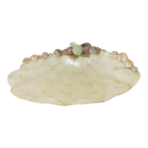 1950s Large Capiz Shell Dish With Jadeite and Sea Shells