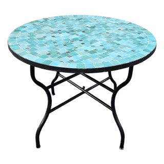 40" Handcrafted Emerald Aqua Moroccan Mosaic Table, Bejmat Style For Sale