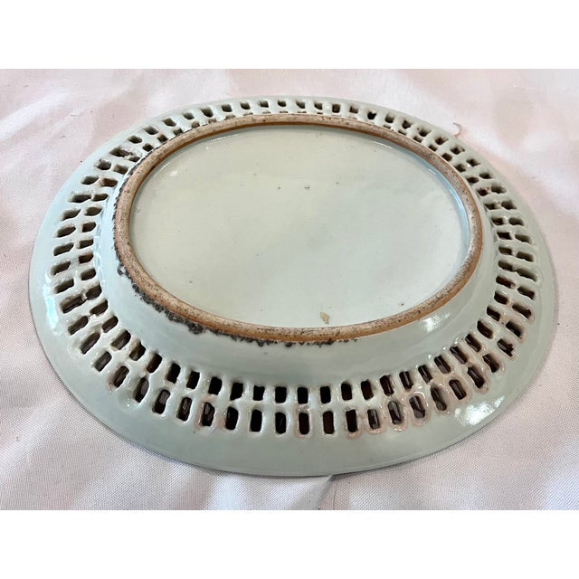 Pink Mid 20th Century Chinese Export Famille Rose Reticulated Oval Plates - A Pair For Sale - Image 8 of 13