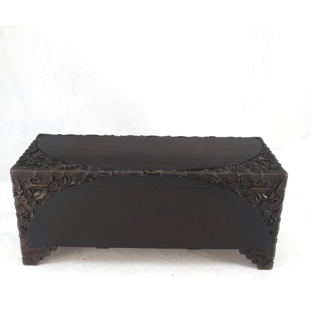 Ebonized Carved Teak Cedar Lined Brass Latch c. 1920s Trunk Hope Chest CLEAN! For Sale - Image 9 of 18