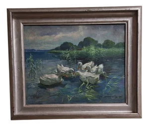 Five Ducks in the Pond, 1910s, Oil on Canvas