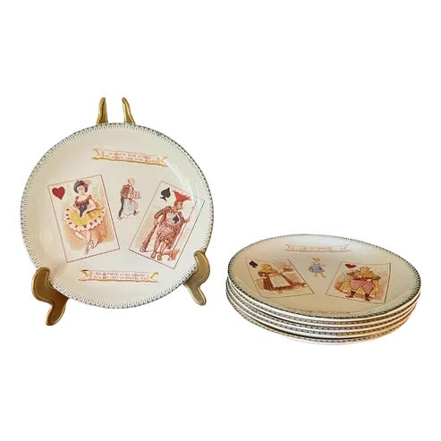 19th Century Set of 6 French Majolica Choisy-Le-Roi Plates, Humour Playing Cards For Sale