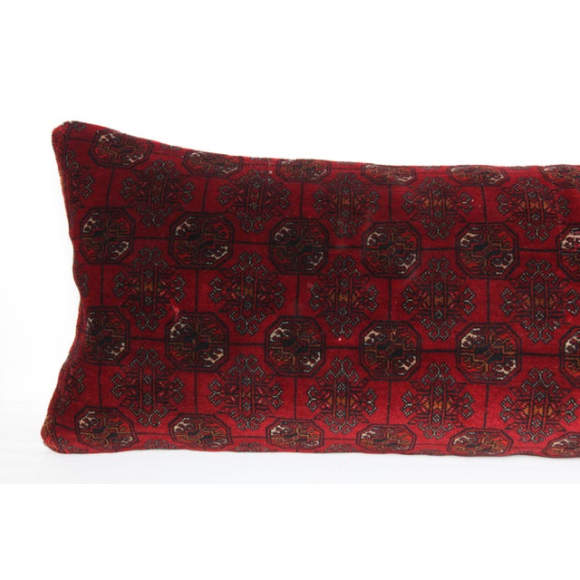 Vintage Turcoman Hand Knotted Wool Pillow – Decorative Sofa Throw Rug Pillow Cover -16'' X 46'' For Sale - Image 4 of 10