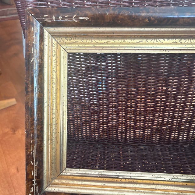 Antique burl wood and gold-gilt picture frame with a multi-layered, stepped molding profile and subtle corner or edge...
