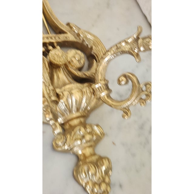 Vintage Chinese Lacquered Brass Lyre-Form Double-Arm Candle Wall Sconce For Sale - Image 15 of 18