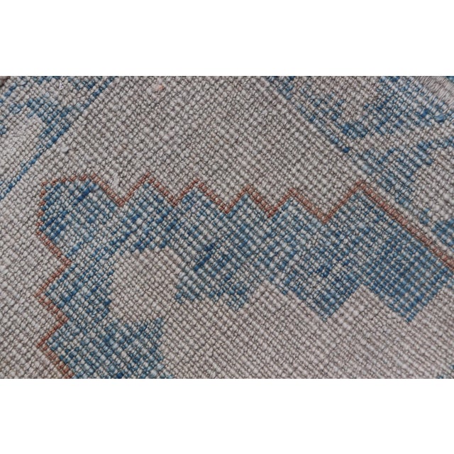 Textile Modern Turkish Oushak Rug in Blue and Beige Geometric Patterns 2'4" X 3'7" For Sale - Image 7 of 10