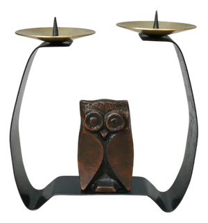 Arts and Crafts Wrought Iron, Brass & Copper-Plated Owl Candleholder, 1890s