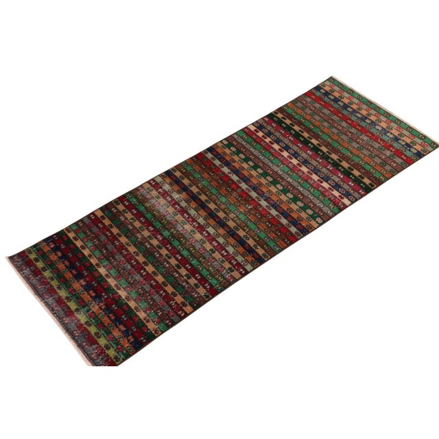 Traditional 1960s Vintage Distressed Runner in Multicolor Stripes, Geometric Patterns For Sale - Image 3 of 7