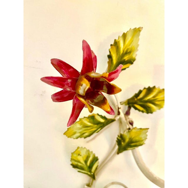 Metal Floral Wall Lights in Hand Paint Metal, 1960s, Set of 4 For Sale - Image 7 of 8