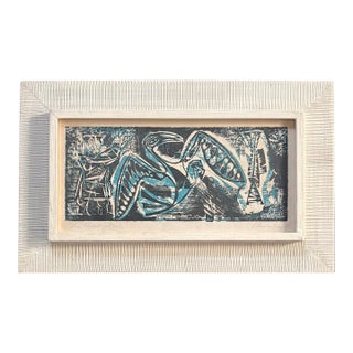 MCM Wood Block Print by J Vanderberg 1952 For Sale