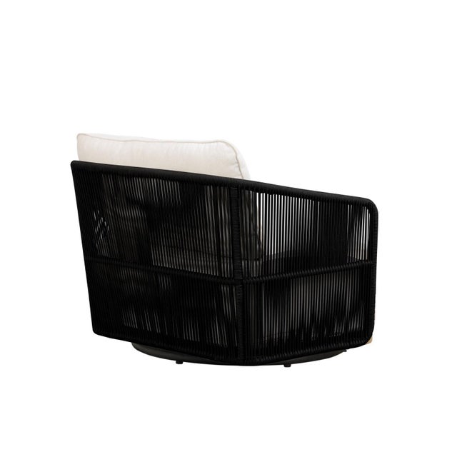 Modern Alpine Teak Wood Modern Swivel Outdoor Arm Chair – Black For Sale - Image 3 of 9