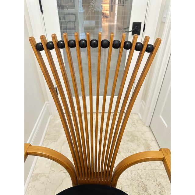 Contemporary 1990s Postmodern Sculptural Fan-Back Wood Armchair With Black Velvet Seat For Sale - Image 3 of 5