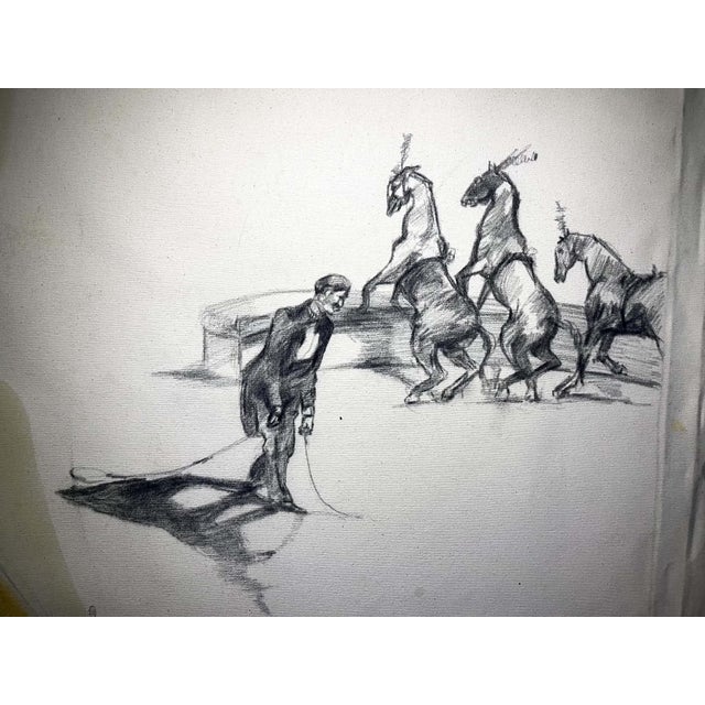 Textile Circus High Diver Into Glass With Sketches Unstretched Canvas Joni Wildman Oil Painting For Sale - Image 7 of 15