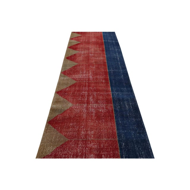 Traditional Vintage Turkish Runner Rug in Red, Blue and Brown Patterns by Rug & Kilim For Sale - Image 3 of 7