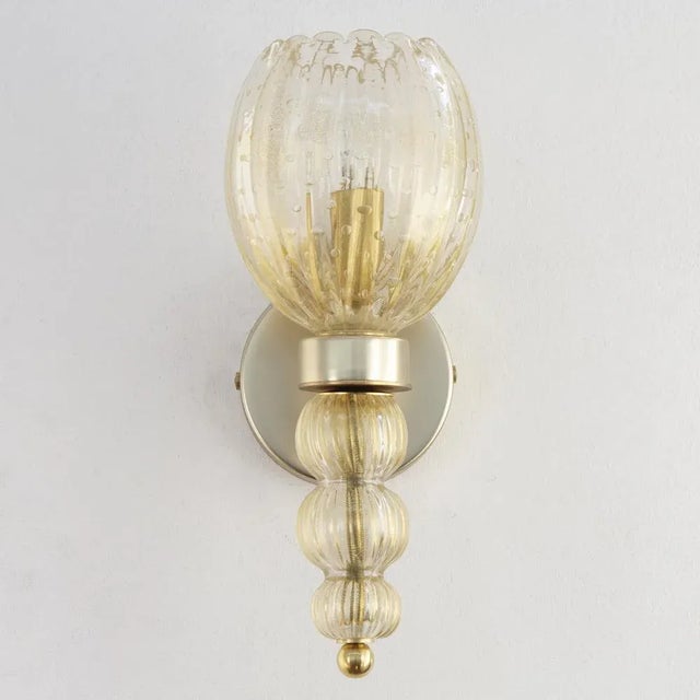 Murano Glass Wall Lamps in Crystal Color and Gold Decorations, Blown Glass and Artistic Decorations, 1990s, Set of 2 For Sale - Image 4 of 12