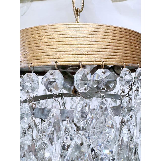 1950s Vintage Brass Crystal Waterfall Chandelier With Cascading Faceted Drops For Sale - Image 5 of 11