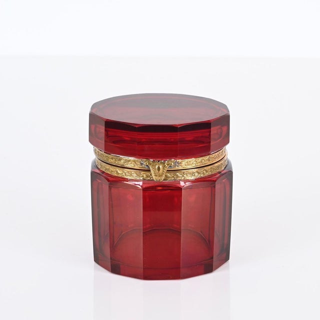Glass Ruby Red and Gilt Silver Faceted Murano Glass Jewelry Box, Italy, 1920s For Sale - Image 7 of 14