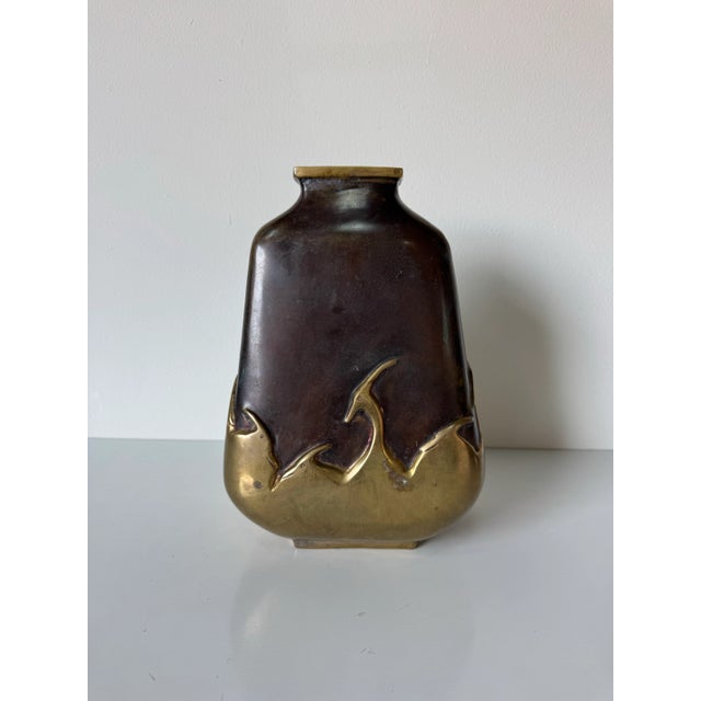 Vintage Art Deco–Style Japanese Bronze Vase With Heron Motif For Sale - Image 10 of 11