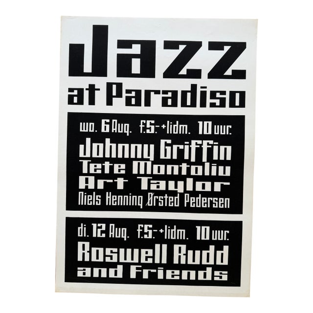 Jazz at Paradiso , August 1975 ,Vintage Screen Print, Printed in the Netherlands For Sale