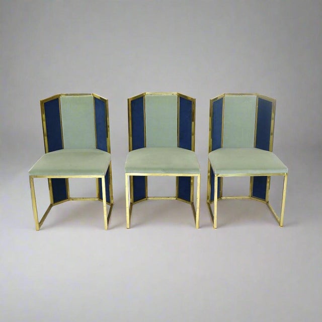 Set of Six Hollywood Regency Style Side Chairs with Brass Frames For Sale In New York - Image 6 of 6