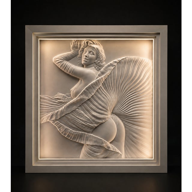 Marilyn – illuminated pop art relief in the style of bill mack | mixed-media pop art | integrated lighting | 126 × 126 cm...