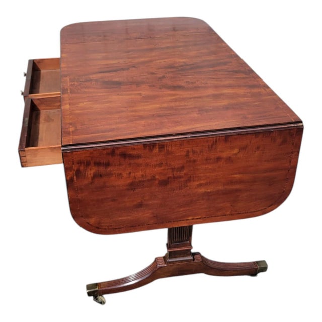 Wood Early 19th C English Regency Plum Mahogany Drop Leaf Sofa Table Desk For Sale - Image 7 of 15