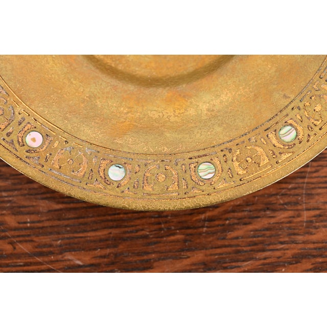 Metal Tiffany Studios New York Bronze Doré Bowl With Abalone Inlay For Sale - Image 7 of 10