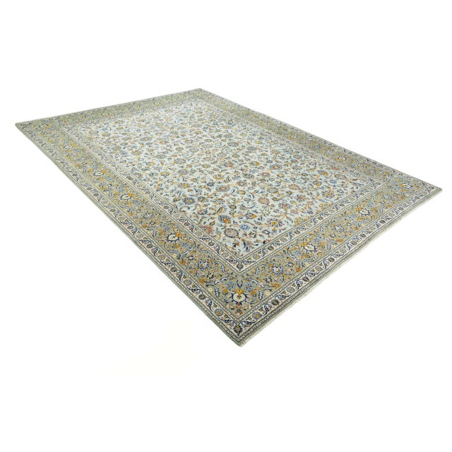 Mid-Century Modern Hand-Knotted Kashan Oriental Rug in Pistachio Green with Floral Motifs For Sale - Image 3 of 13