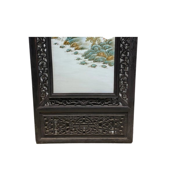 1980s Chinoiserie Hand Painted Famille Rose Porcelain Panel 67" H For Sale - Image 5 of 11