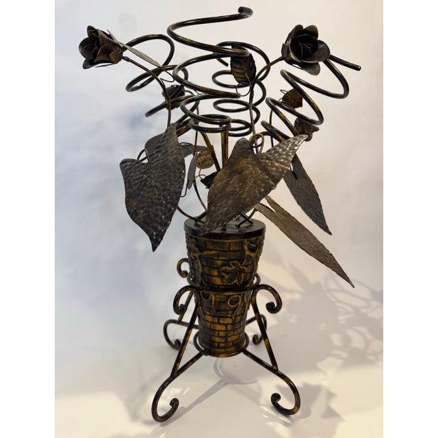 Vintage Wrought Iron Floral Bouquet Wine Rack For Sale - Image 4 of 5