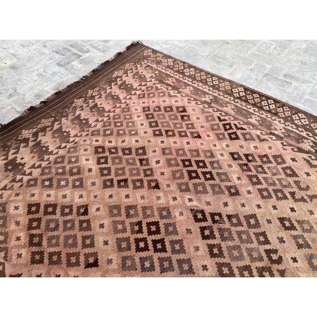 Vintage Oversized Terracotta Geometric Wool Kilim Rug For Sale - Image 6 of 14