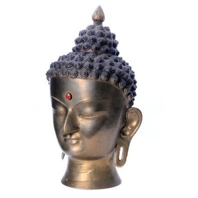 Gold Color Brass Buddha Head For Sale - Image 3 of 3