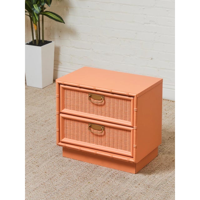 Coral Vintage Bamboo Nightstands, A Pair For Sale - Image 9 of 9